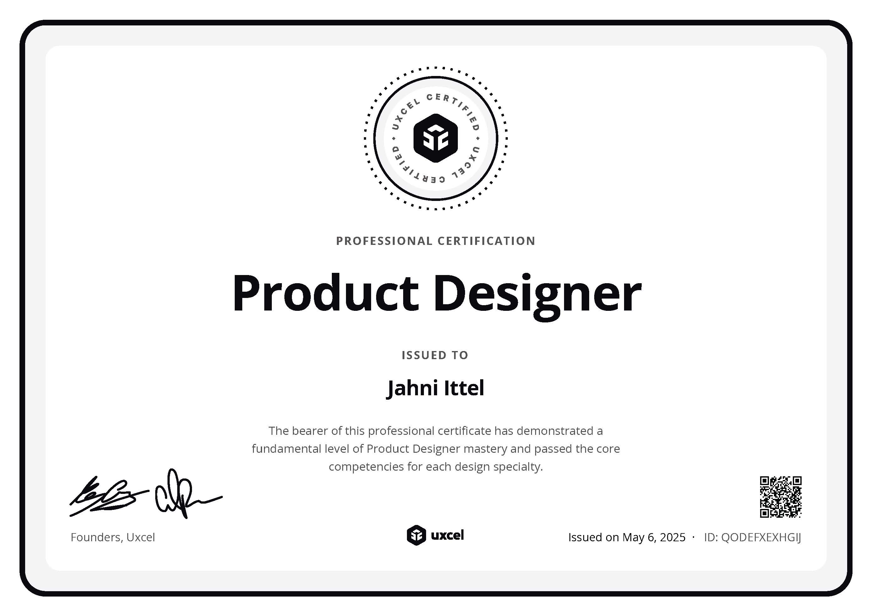 Jahni Ittel UXcel Professional Certificate Product Designer