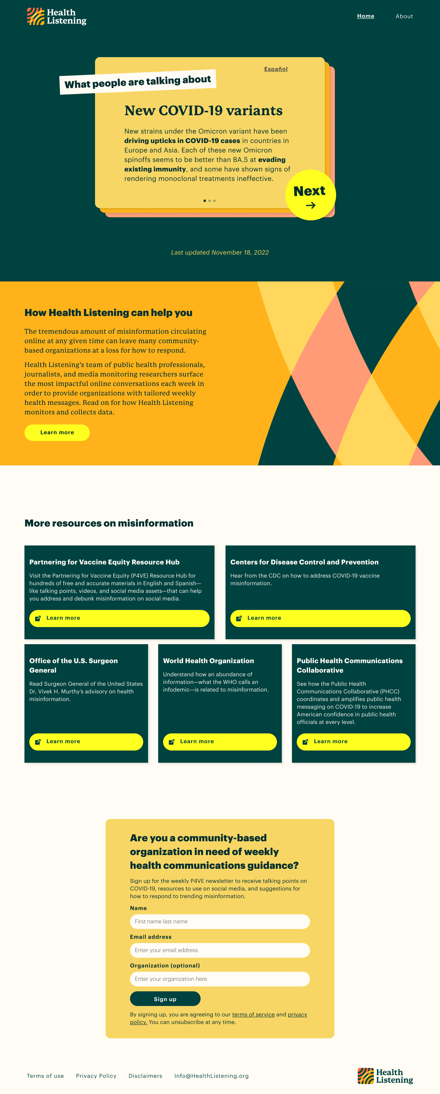 Health Listening homepage